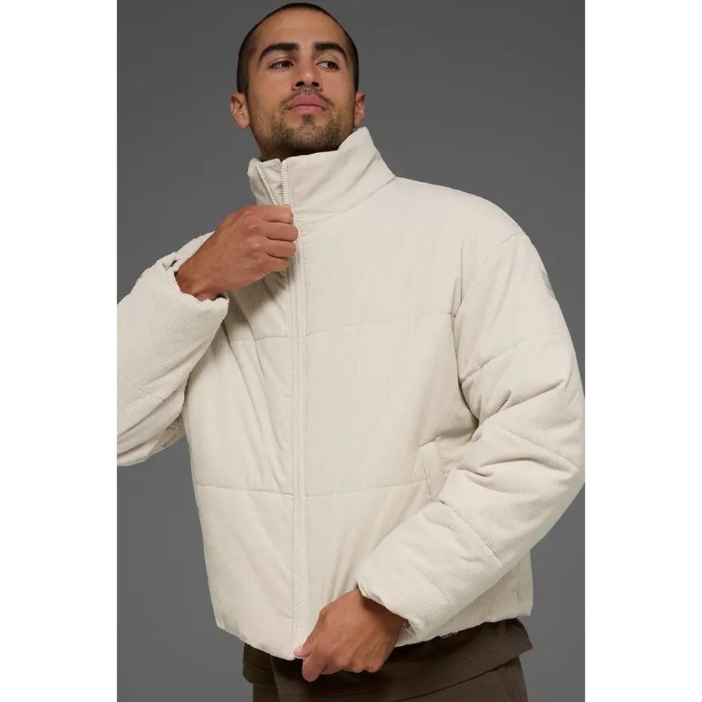 Alo Yoga Mens Corduroy Puffer Jacket Bone White Cream XXL New With Tags